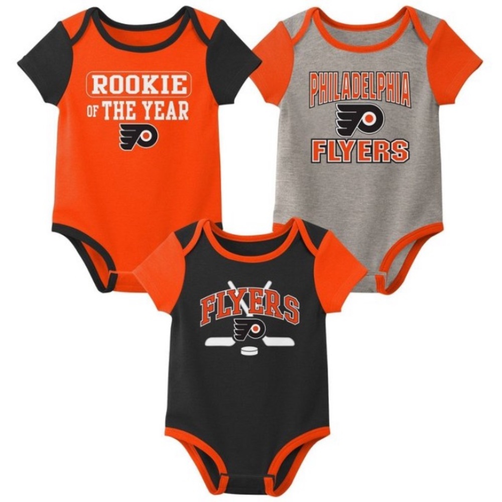 NWT NHL Philadelphia Flyers Baby Boys Bodysuit 3 Pack